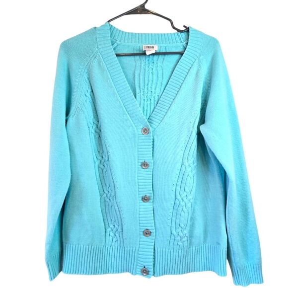 IZOD Cotton Blend Cardigan Blue Button-Up Women's Sweater Size Large - Picture 1 of 10